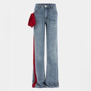 Wide-Leg Jeans with Red Bow